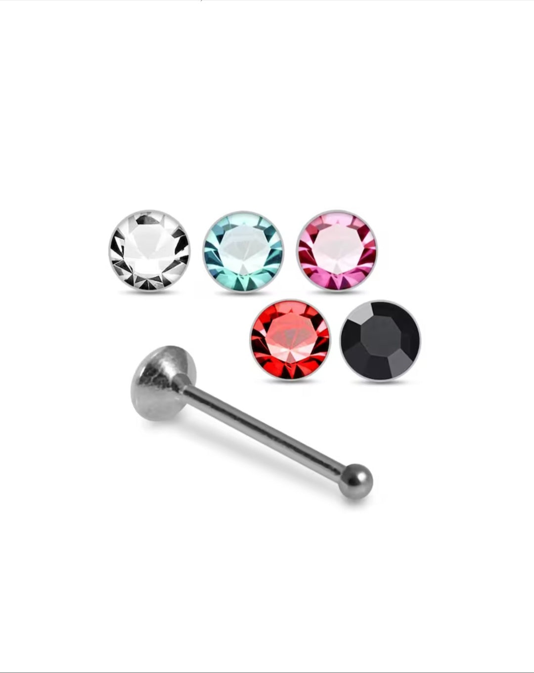 Straight Bar Pin Stainless Steel Gem Nose Studs - Pretty Savage Jewellery