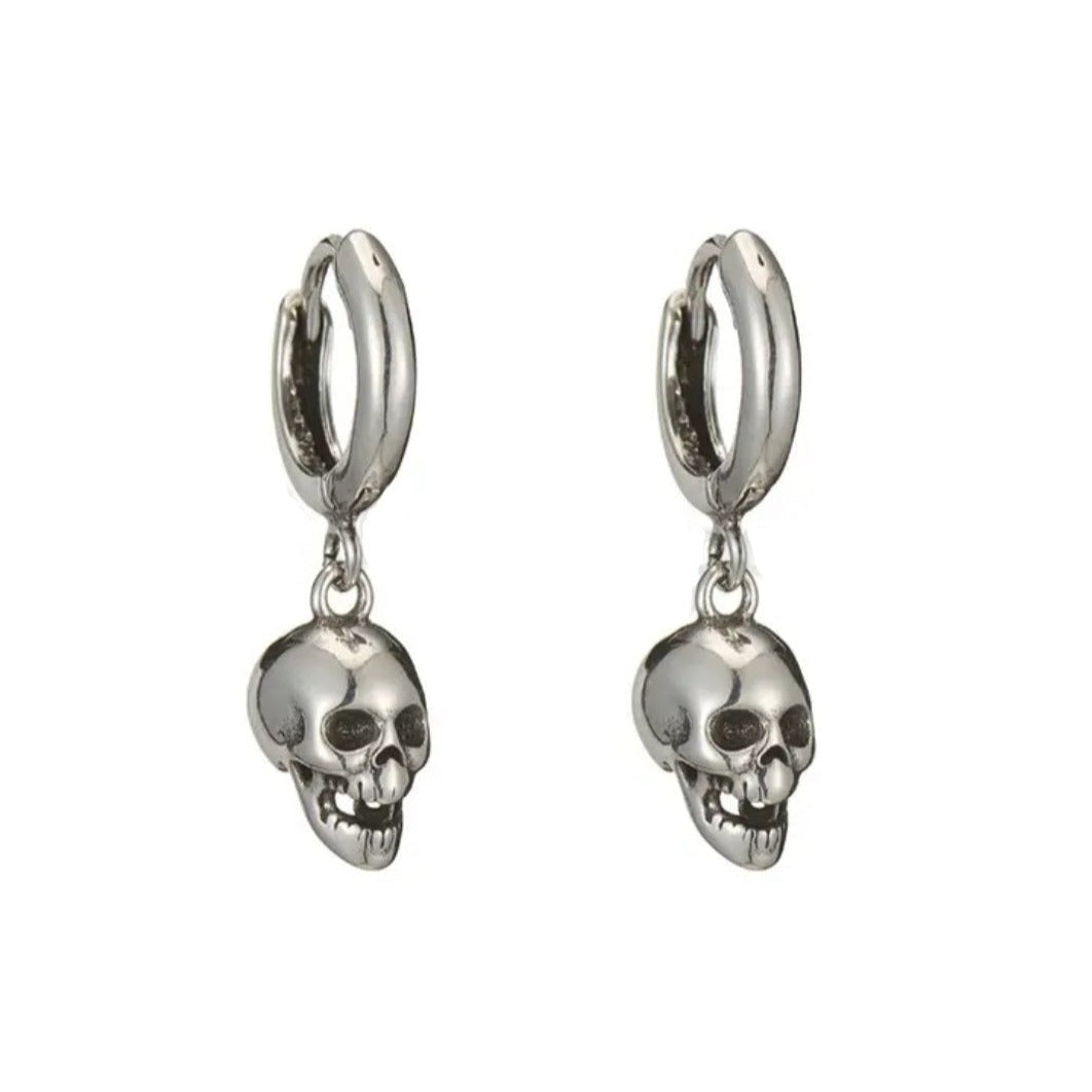 925 Sterling Silver Gothic Skull Head Earring Pair - Pretty Savage Jewellery