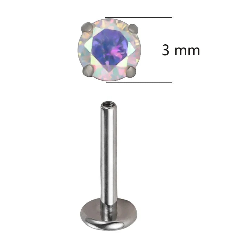 Threaded Titanium G23 Circular CZ Top Labret Stud