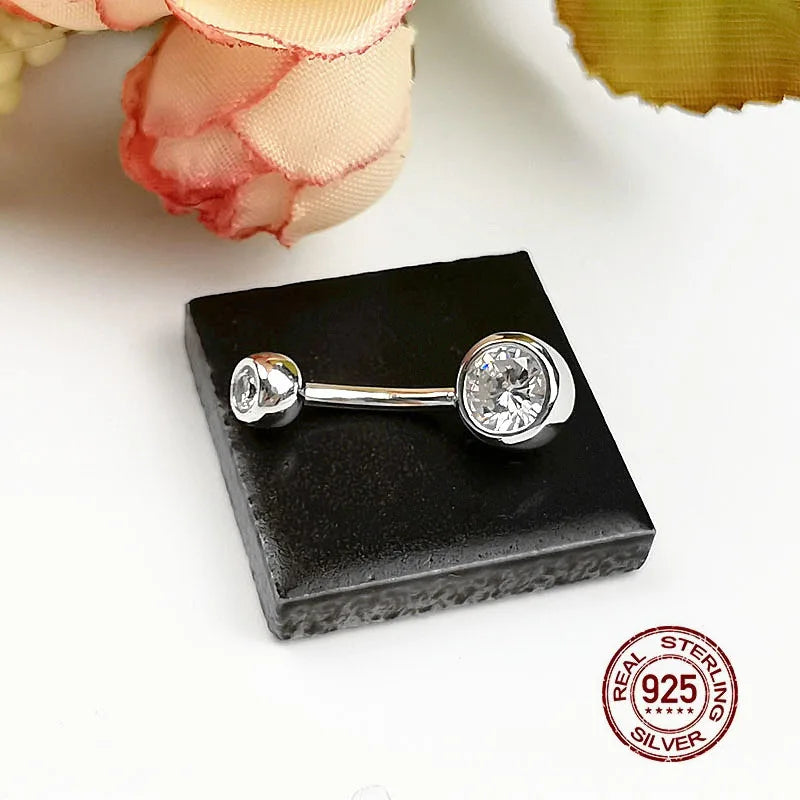 Piercing de nombril en argent sterling avec double zircon 