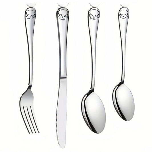 Love Skull 4pc Stainless Steel Cutlery Personalise Engraving Set