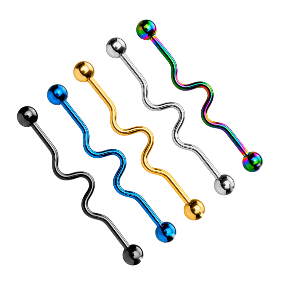 Wavy Surgical Steel Industrial Barbell 14G