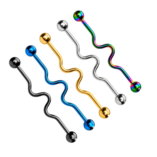 Wavy Surgical Steel Industrial Barbell 14G