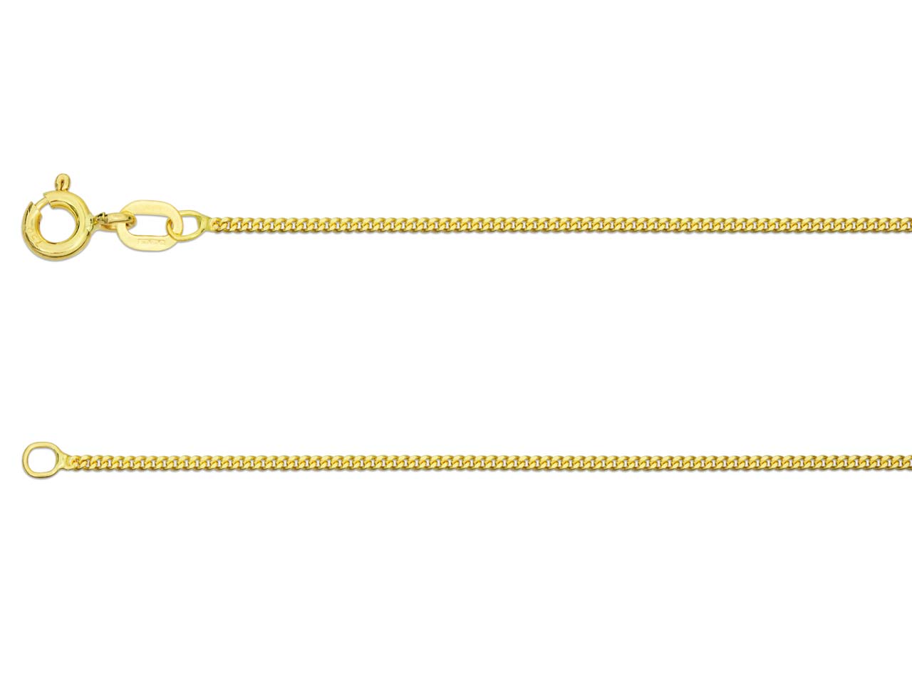 18ct Yellow Gold 1mm Diamond Cut Curb Chain 18"/45cm