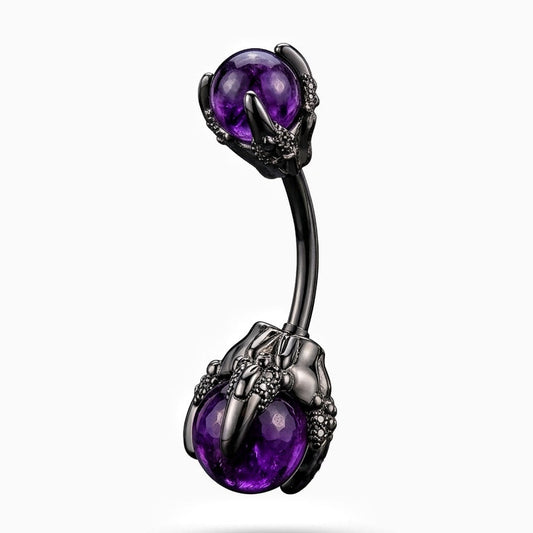 Dragon Claw Belly Bar with purple gemstones on a white background