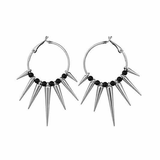 Spiked Black Bead Hoop Earring Pair