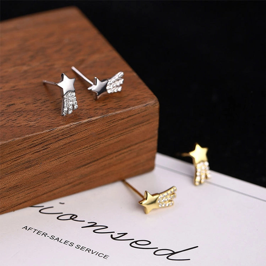 Shooting star plating inlay sterling silver zircon ear studs