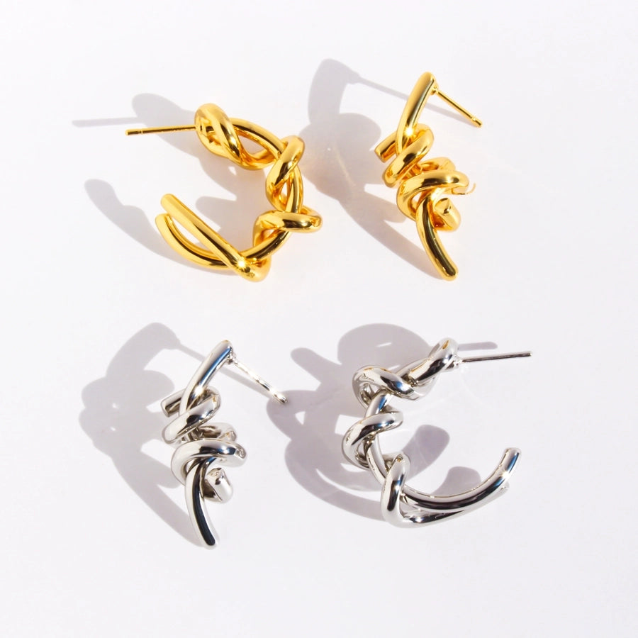 Exaggerated C Shape Asymmetrical Brass 24K Gold Plated Earrings