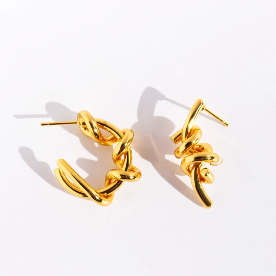 Exaggerated C Shape Asymmetrical Brass 24K Gold Plated Earrings