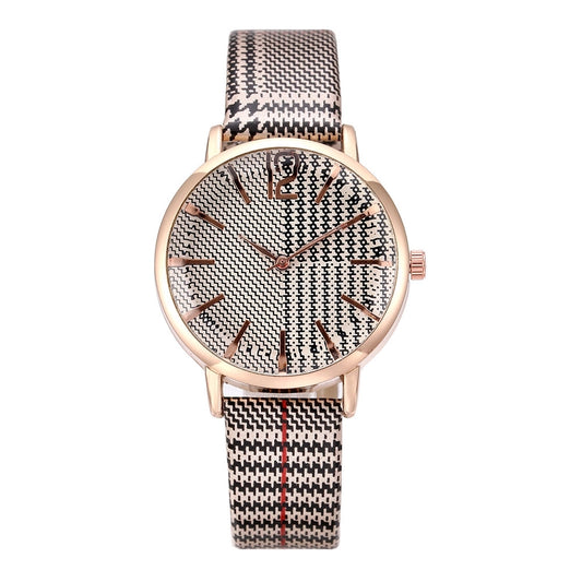 Plaid Design Polygonal Angular Glass Mirror Quartz Casual Woman's Wrist Watch