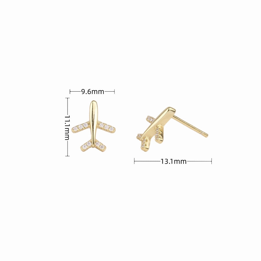 airplane plating inlay sterling silver zircon ear studs