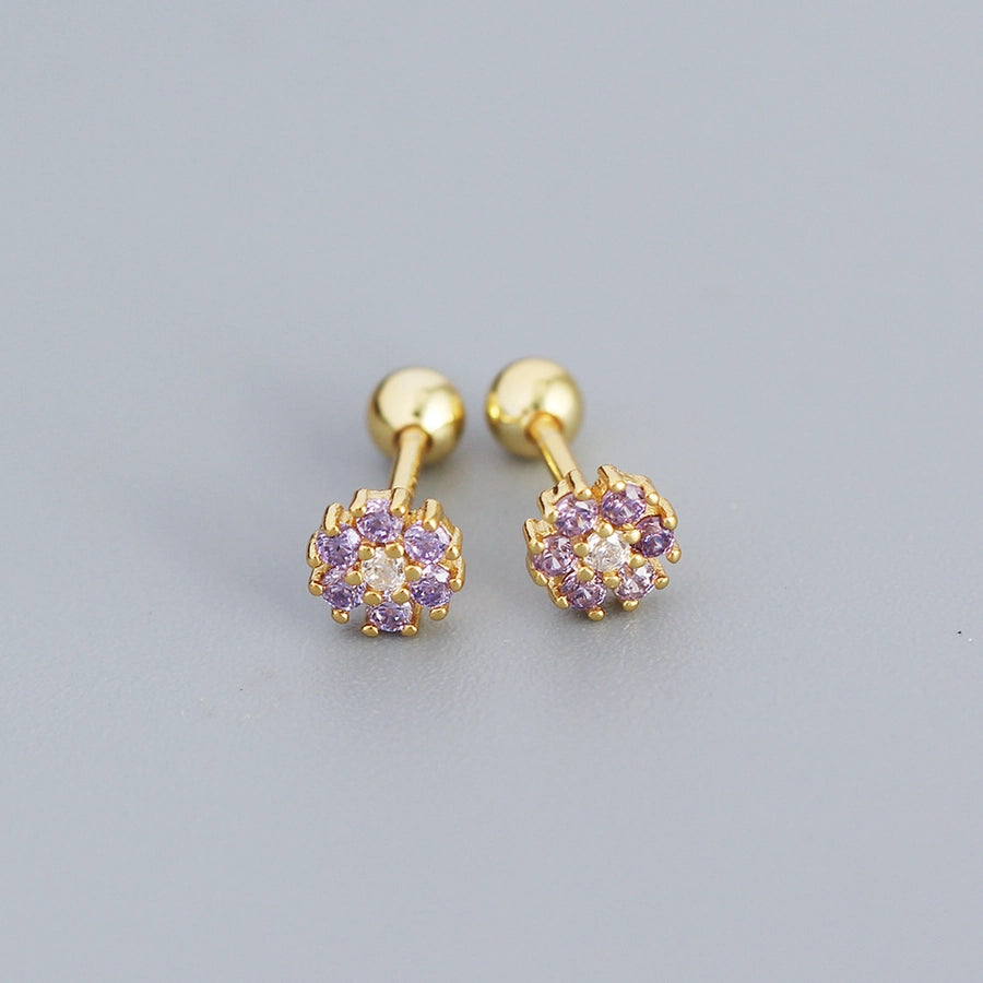 flower sterling silver zircon ear studs