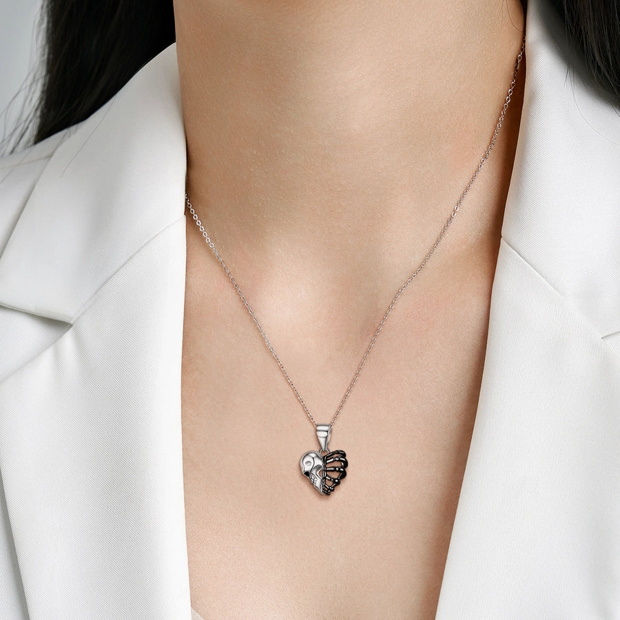 Skull & Ribs Heart sterling silver pendant necklace