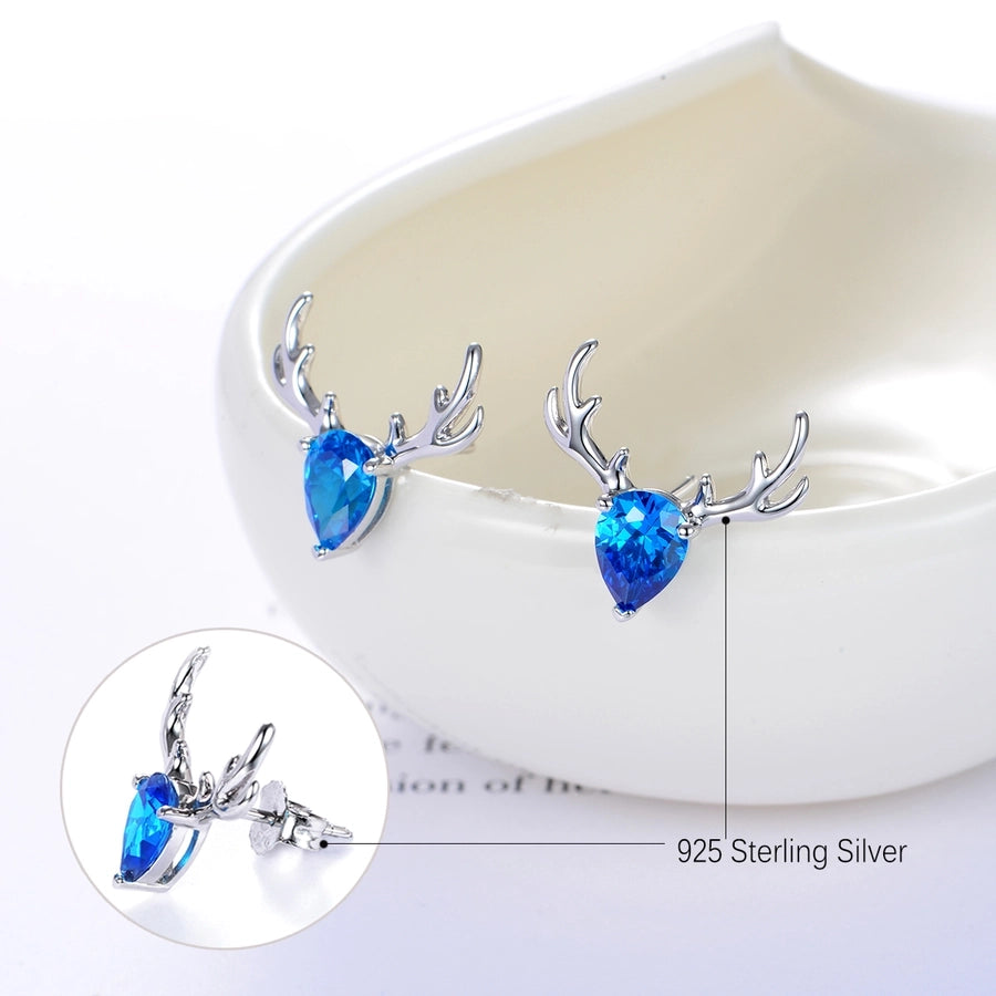 Zircon Antlers Rhodium Plated Sterling Silver Ear Studs