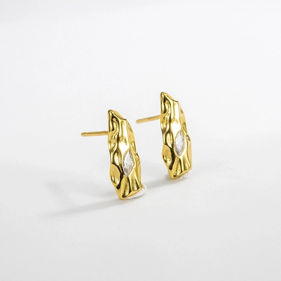 Zircon Irregular  18K Gold Plated Sterling Silver Ear Studs