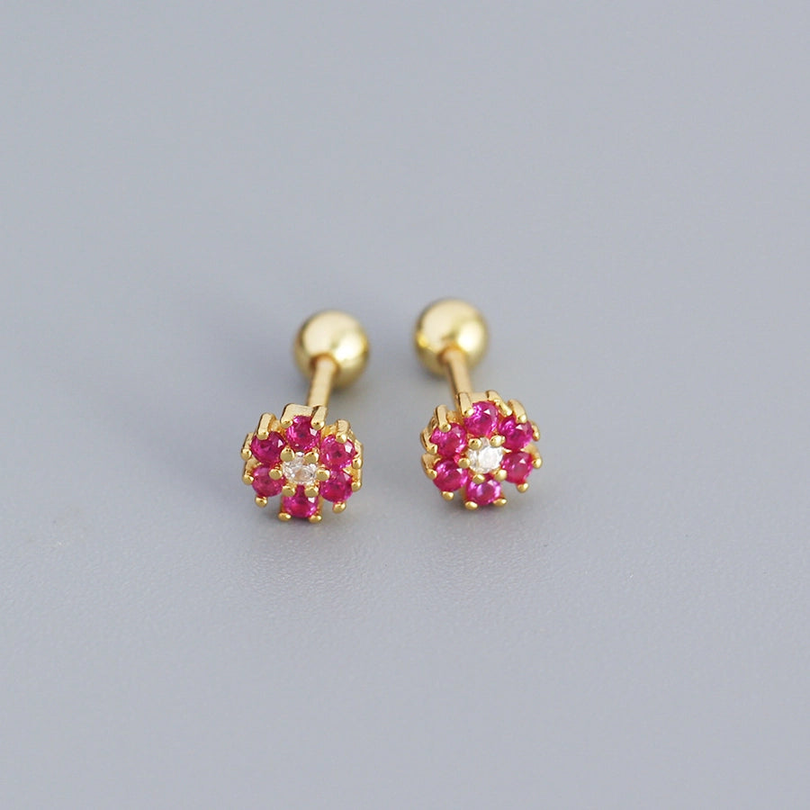 flower sterling silver zircon ear studs