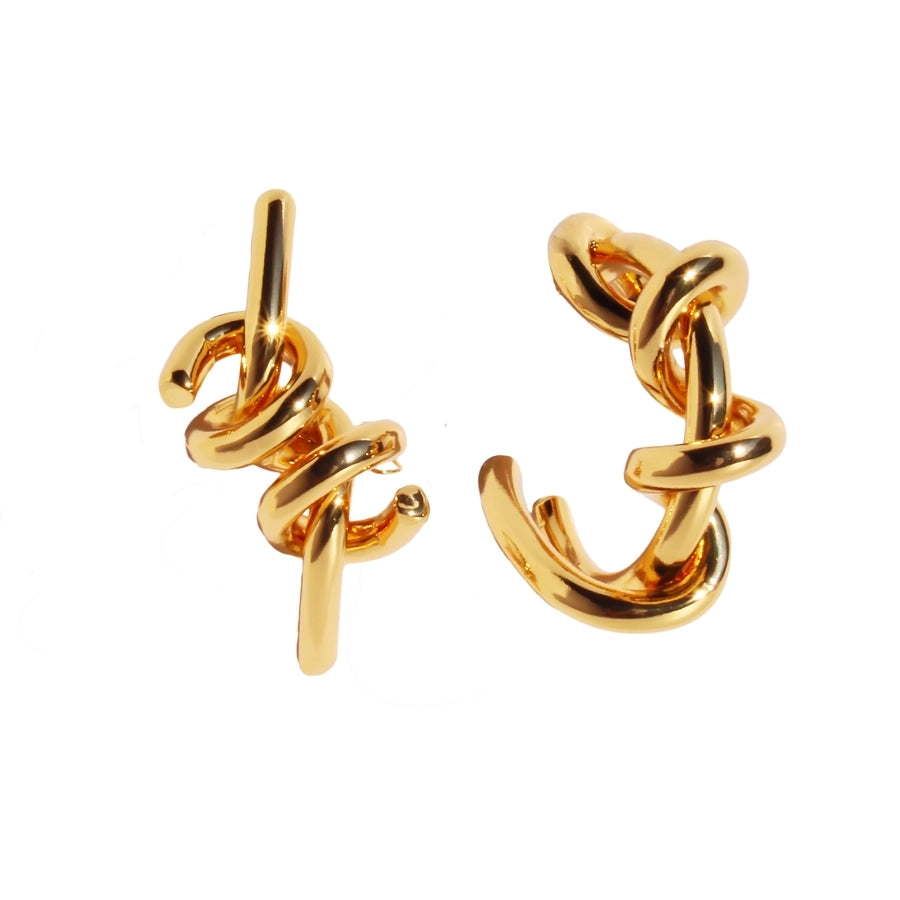 Exaggerated C Shape Asymmetrical Brass 24K Gold Plated Earrings