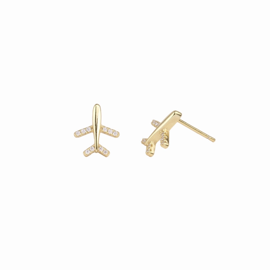 airplane plating inlay sterling silver zircon ear studs