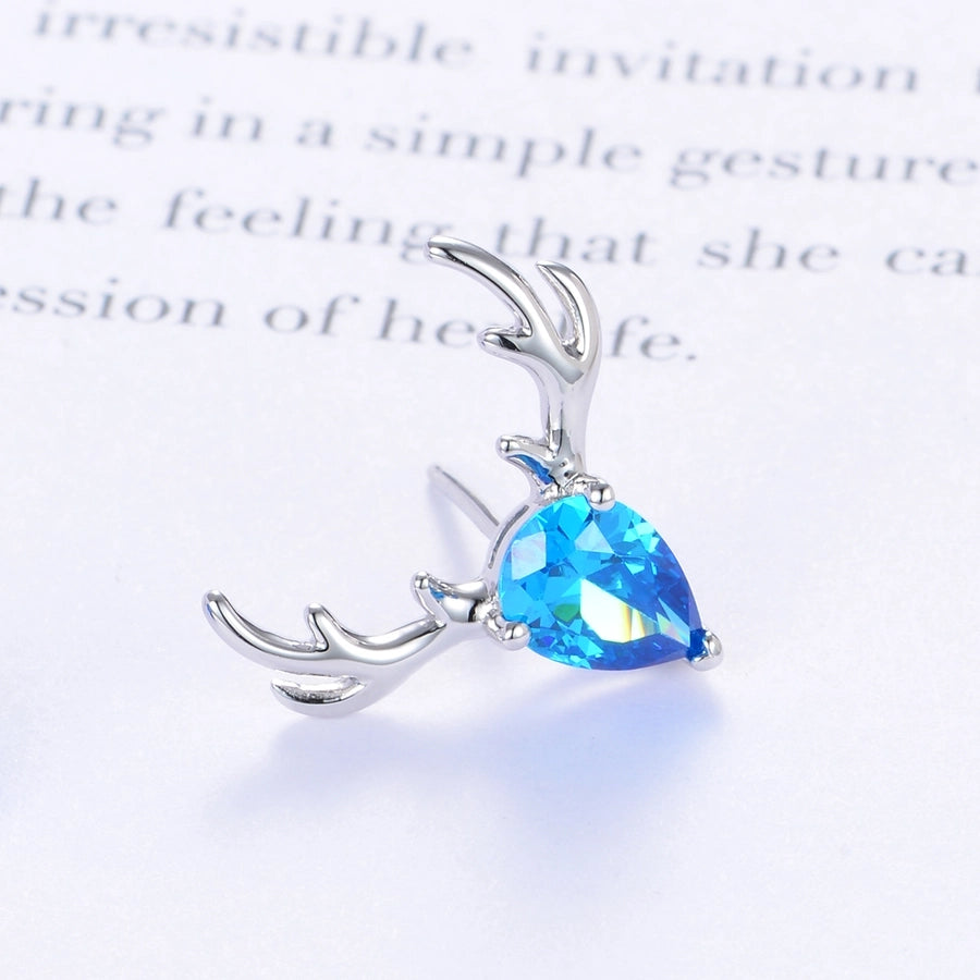 Zircon Antlers Rhodium Plated Sterling Silver Ear Studs