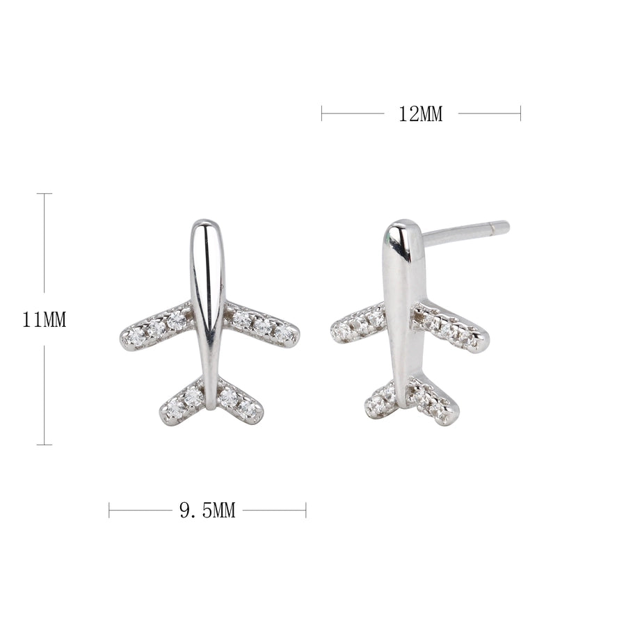 airplane plating inlay sterling silver zircon ear studs