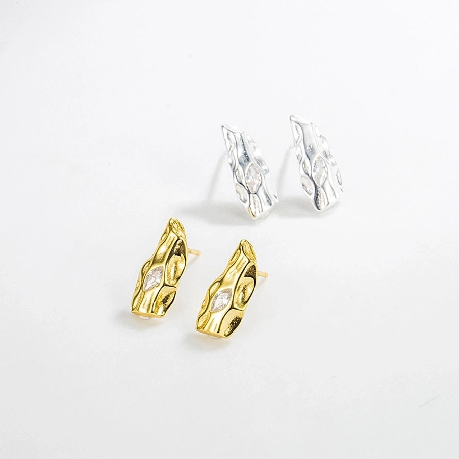 Zircon Irregular  18K Gold Plated Sterling Silver Ear Studs