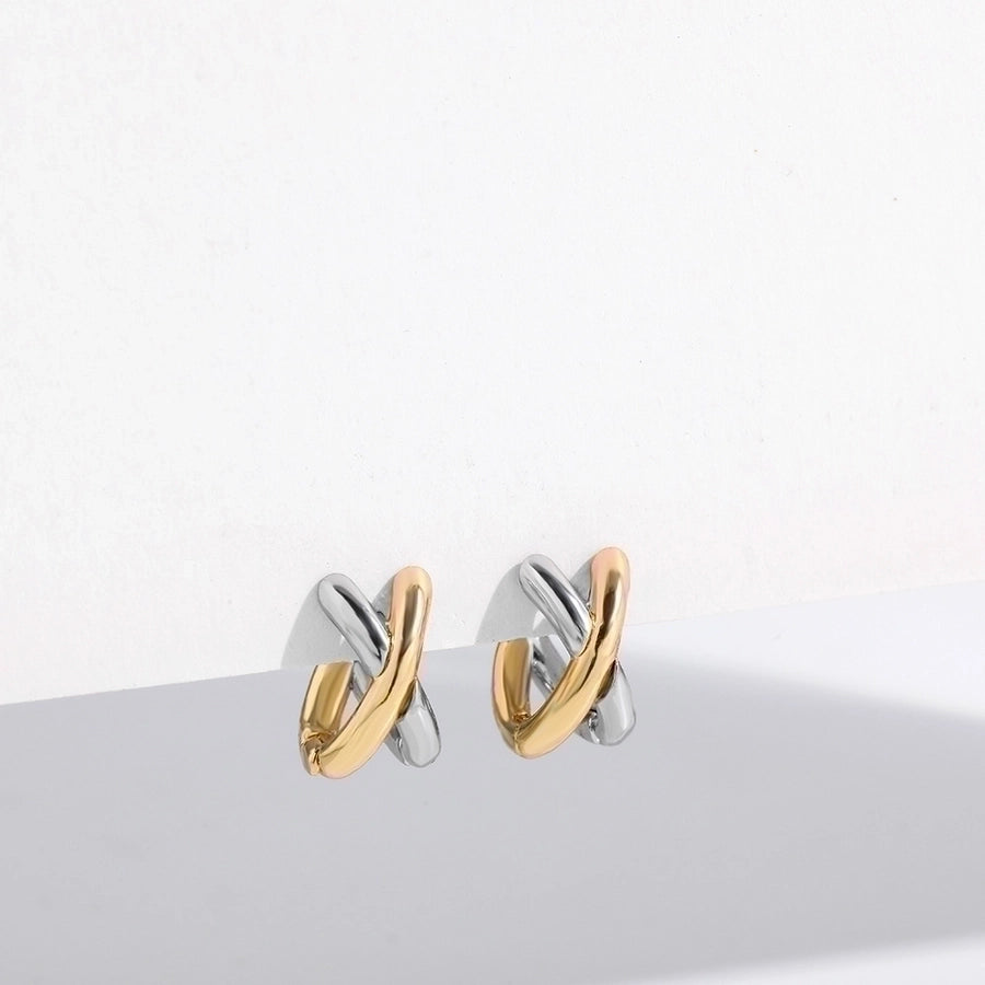 Classic Style Block Copper Gold Plated Ear Studs