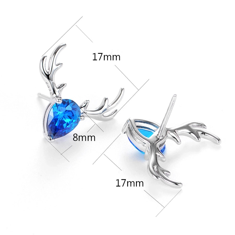 Zircon Antlers Rhodium Plated Sterling Silver Ear Studs