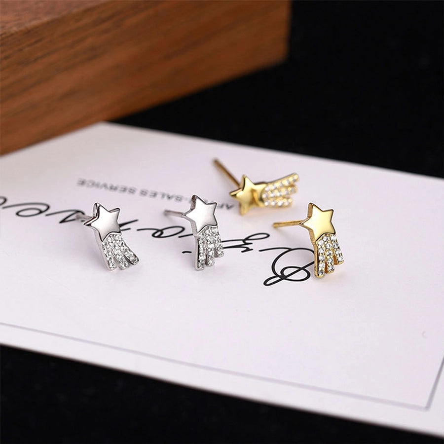 Shooting star plating inlay sterling silver zircon ear studs