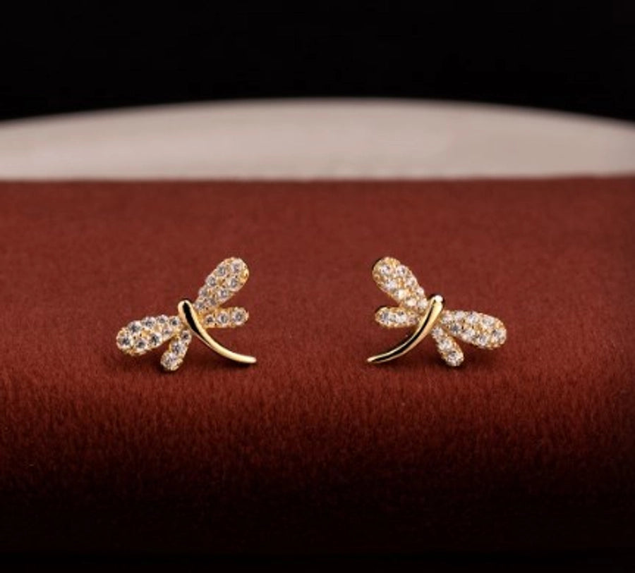 Dragonfly sterling silver inlay rhinestones ear studs