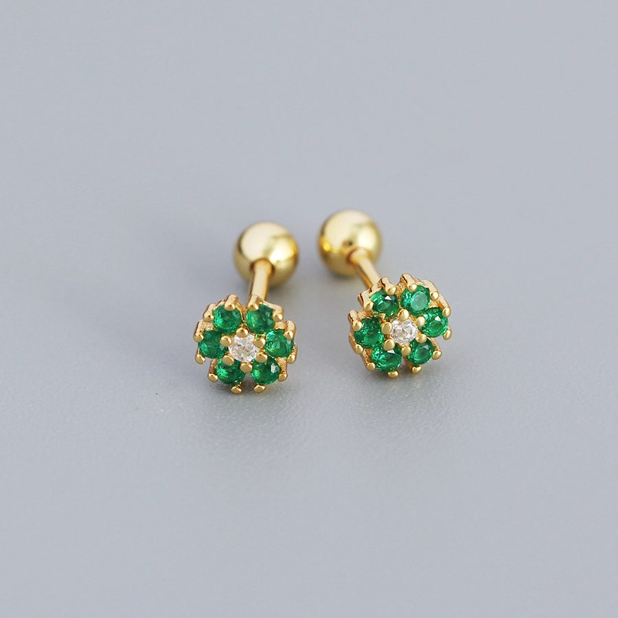 flower sterling silver zircon ear studs