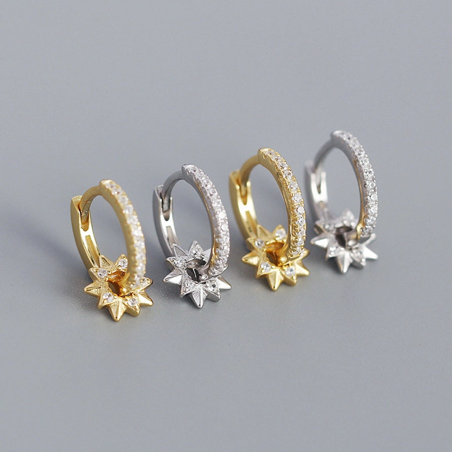 s925 silver metal rotating five-pointed star diamond earrings