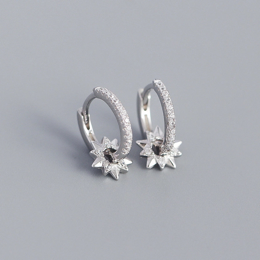 s925 silver metal rotating five-pointed star diamond earrings