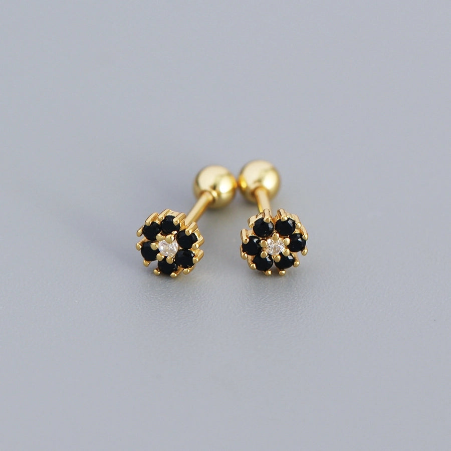 flower sterling silver zircon ear studs