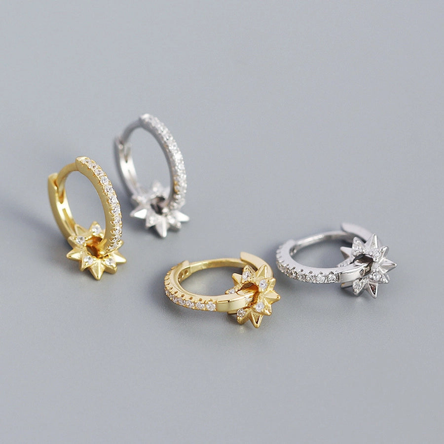 s925 silver metal rotating five-pointed star diamond earrings