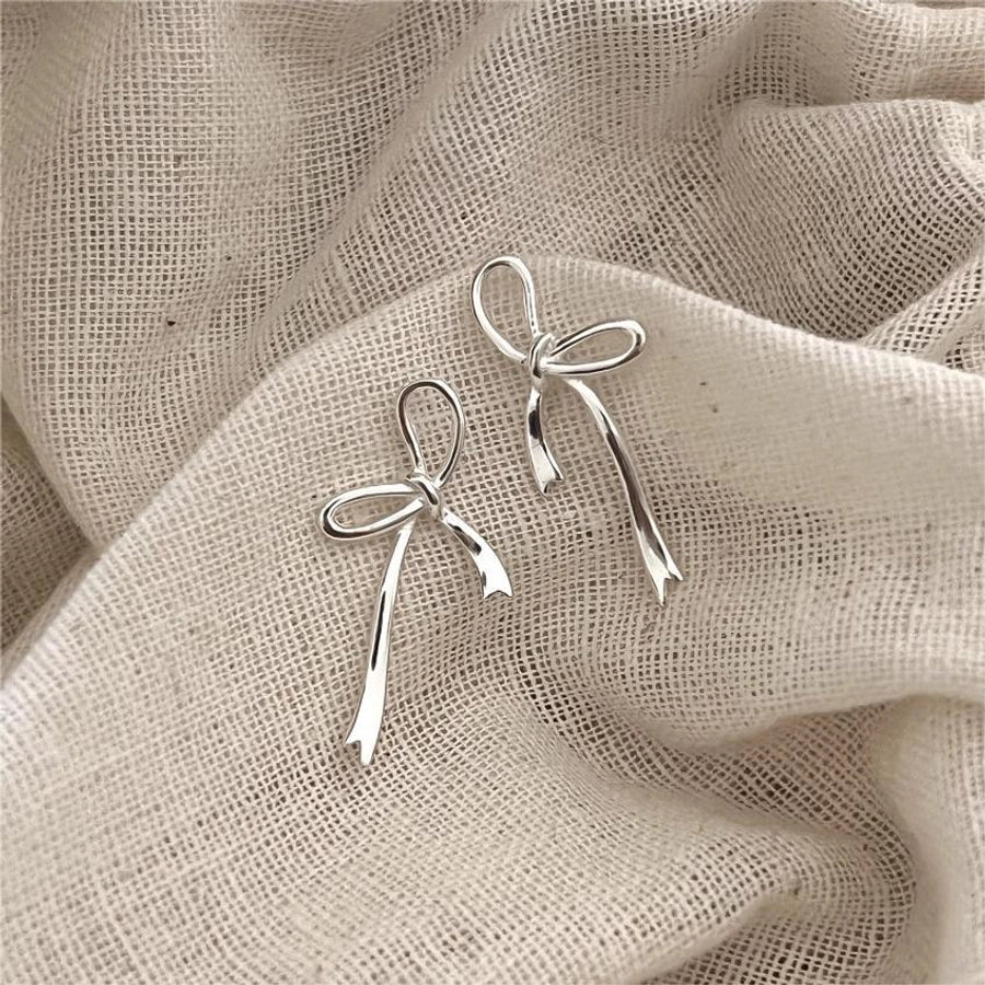 Bow Knot Plating Sterling Silver Ear Studs