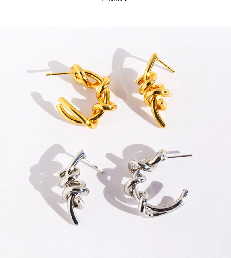 Exaggerated C Shape Asymmetrical Brass 24K Gold Plated Earrings