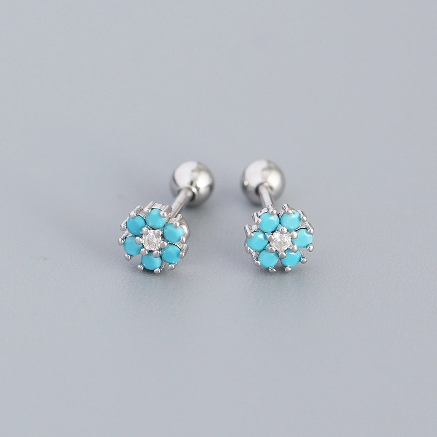 flower sterling silver zircon ear studs