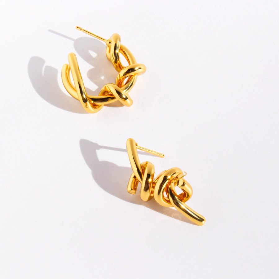 Exaggerated C Shape Asymmetrical Brass 24K Gold Plated Earrings