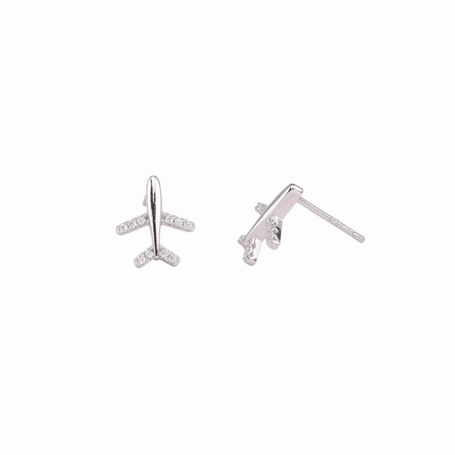 airplane plating inlay sterling silver zircon ear studs