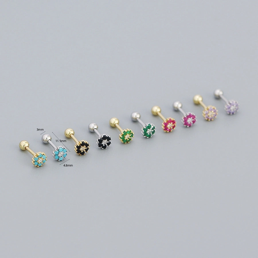 flower sterling silver zircon ear studs