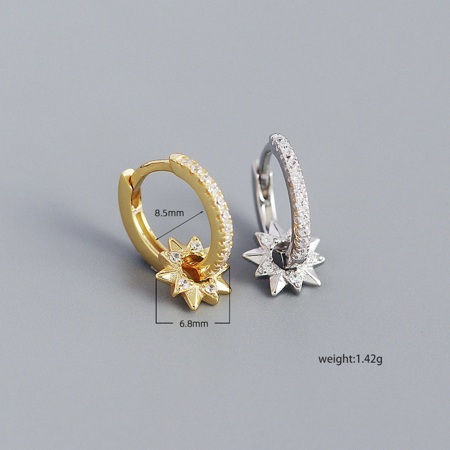 s925 silver metal rotating five-pointed star diamond earrings