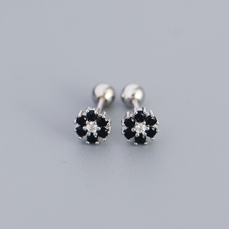 flower sterling silver zircon ear studs