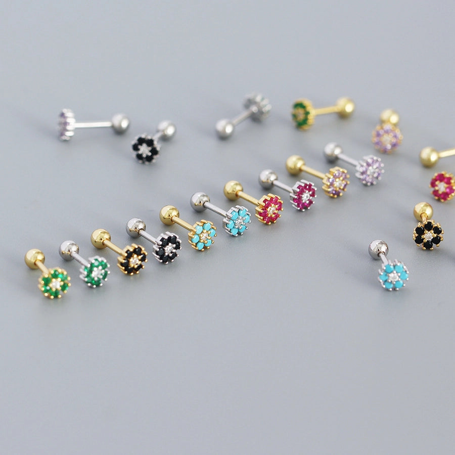 flower sterling silver zircon ear studs