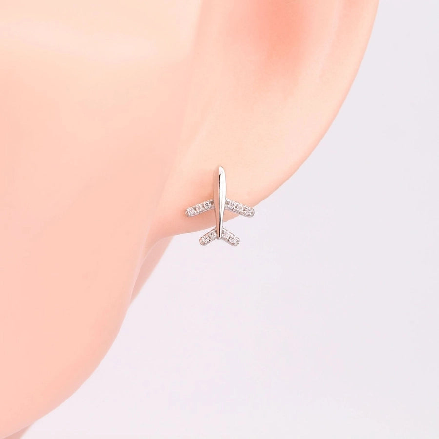 airplane plating inlay sterling silver zircon ear studs