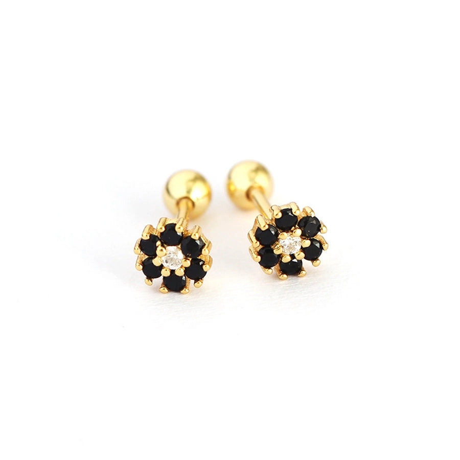 flower sterling silver zircon ear studs