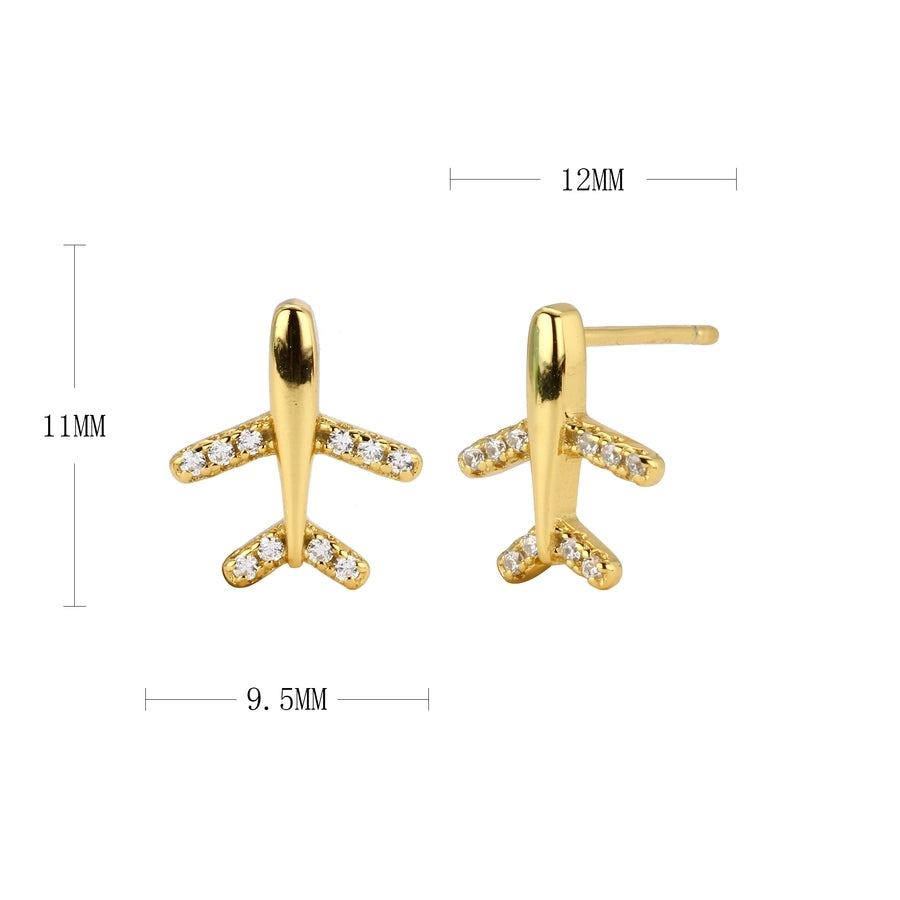 airplane plating inlay sterling silver zircon ear studs