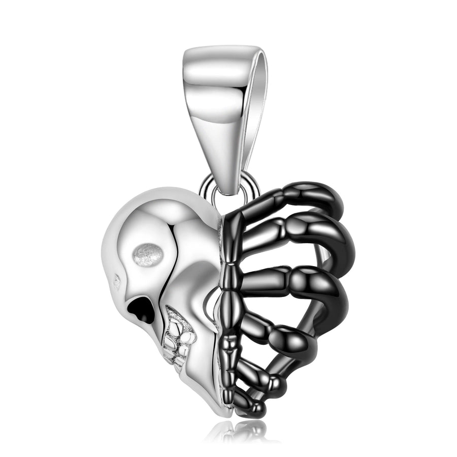 Skull & Ribs Heart sterling silver pendant necklace