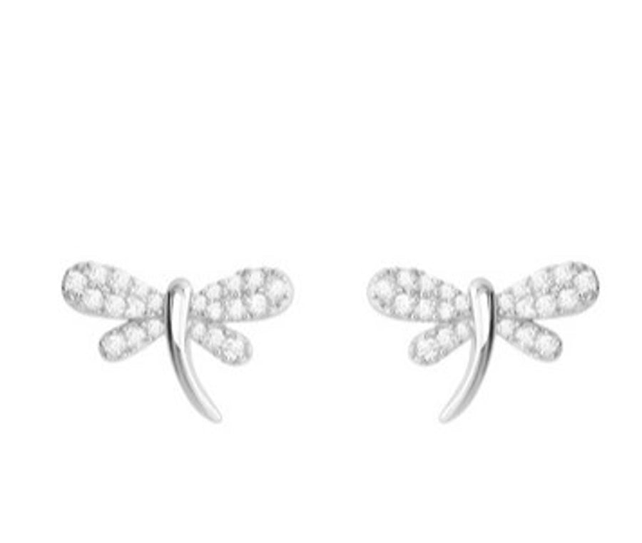 Dragonfly sterling silver inlay rhinestones ear studs