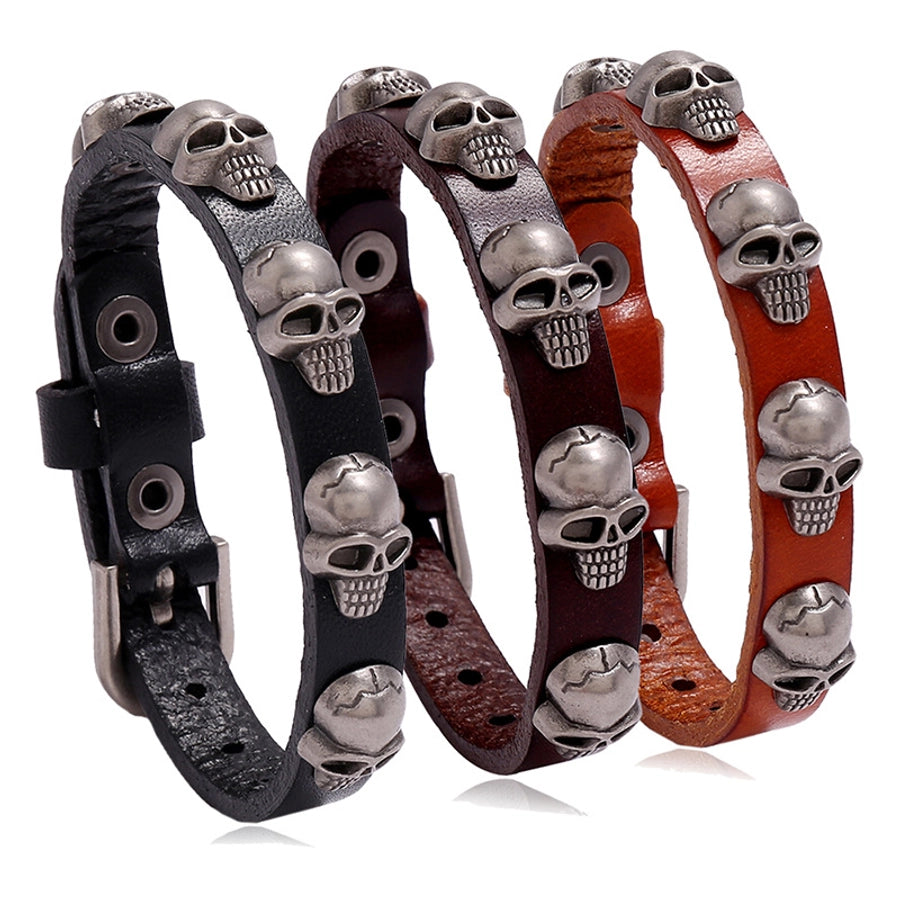 Punk style skull leather trend men and women student jewelry bracelet