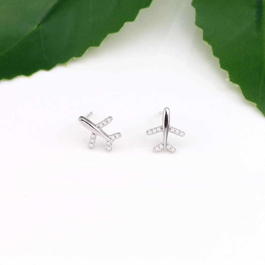 airplane plating inlay sterling silver zircon ear studs